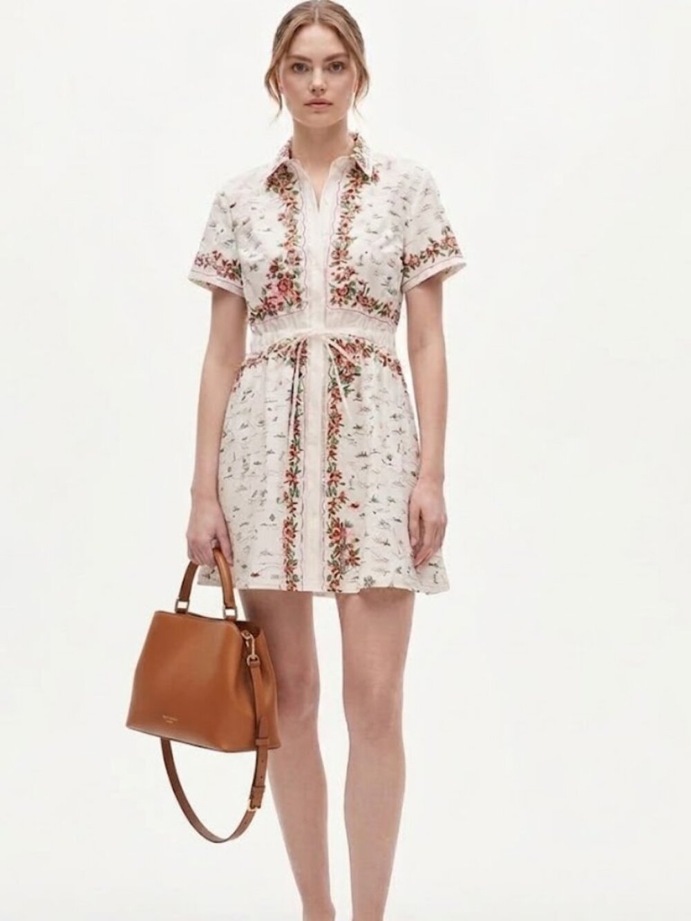 J. Crew Cerise Mini Shirtdress in Map-Print Cotton Poplin